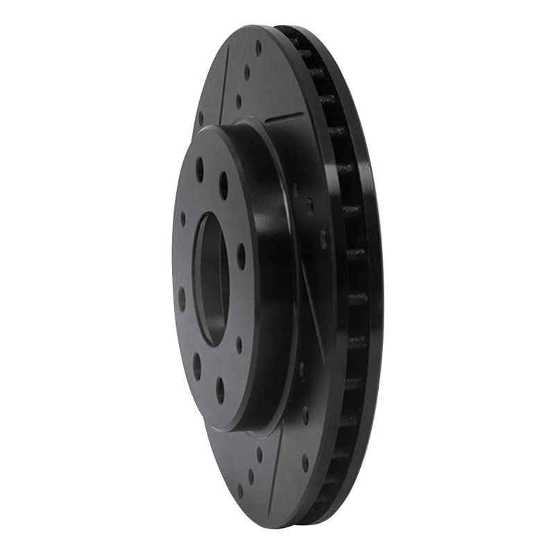 Dodge Colt Brake Rotor (1) - Front Left - R1 Concepts - Drilled & Slotted - Black - `88-`07